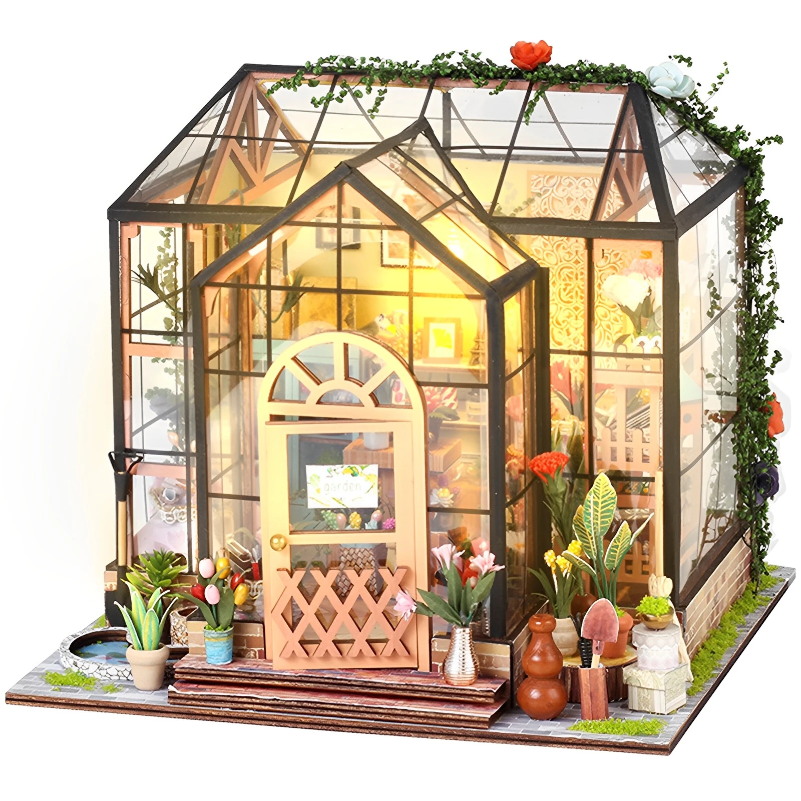 DIY Miniature Garden House Kit with Furniture - Wooden Craft Dollhouse for Home Decoration and Gifts