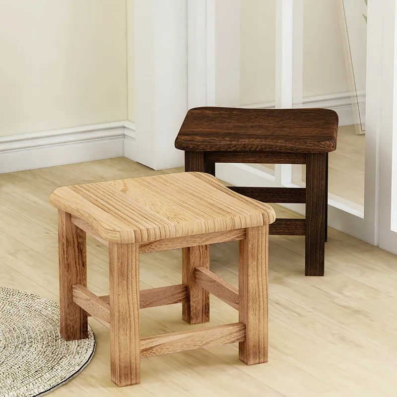 Solid Wood Small Stool Household Bench Living Room Low Stool Coffee Table Square Doorstep Shoe Changing Stool Chair Bathroom