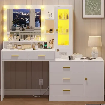 Vanity Desk with Lights & Charging Station 1