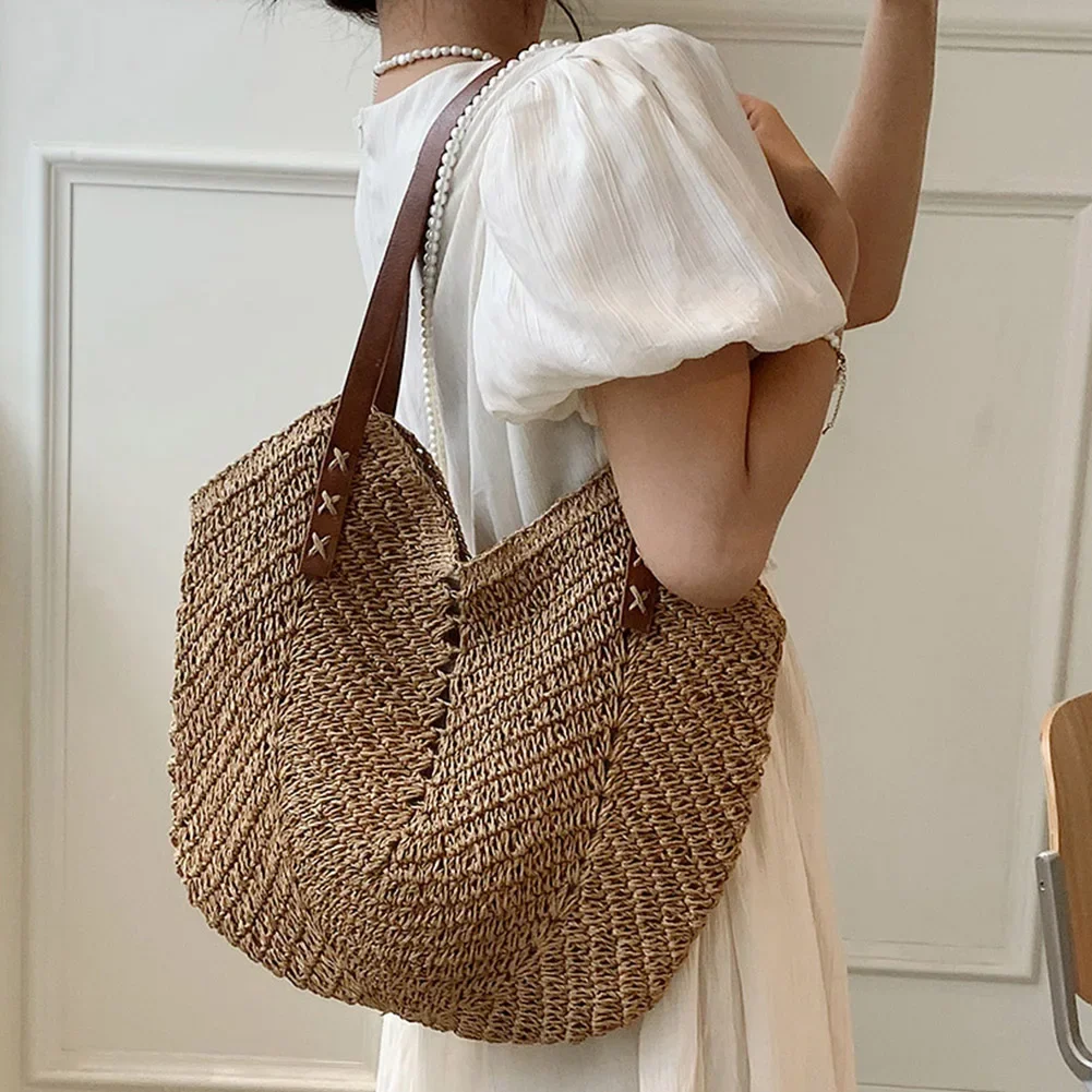 

Rattan Bag Summer Straw Hollow Women Crochet Bag Shoulder Bags Handle Bags Top Handbags Casual Woven Raffia 2023 For Beach Straw