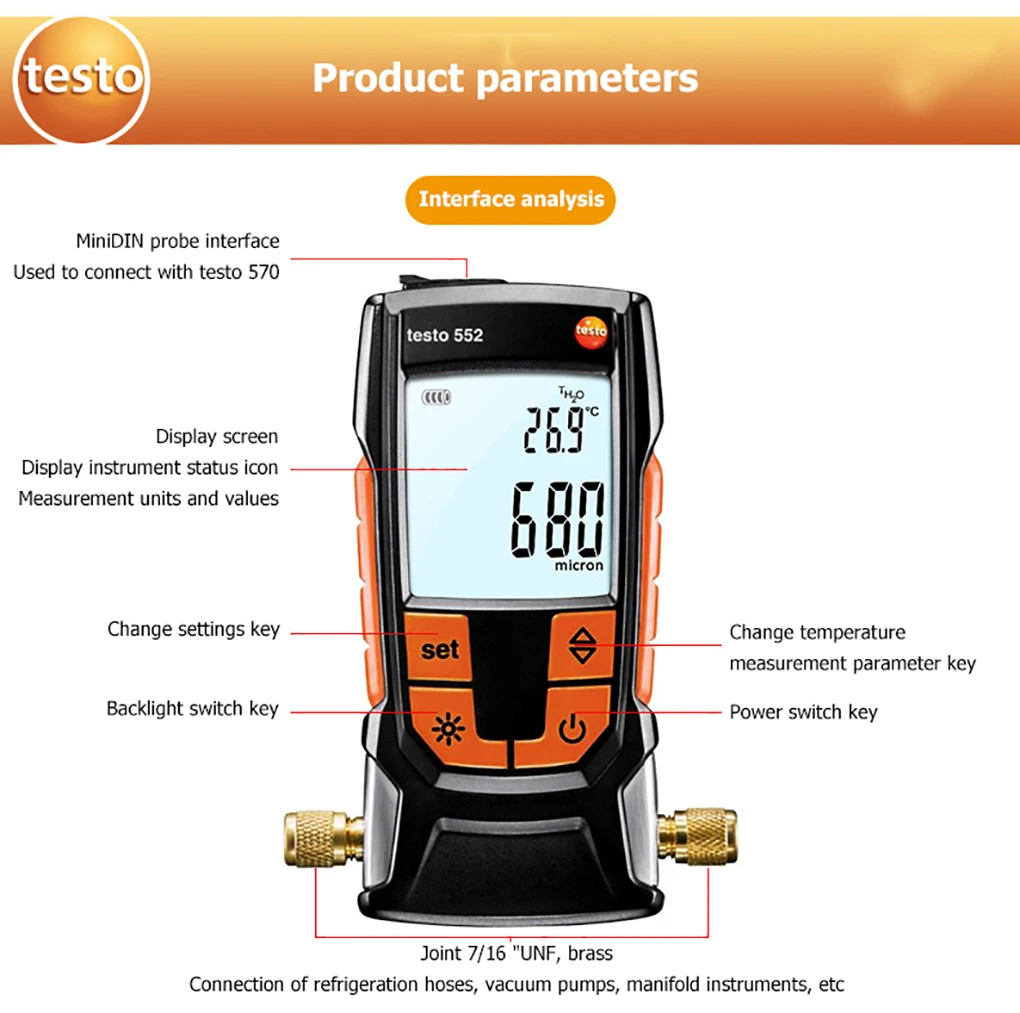 Testo 552 Digital Vacuum Gauge High Precision Vacuum Measuring Instrument Electr