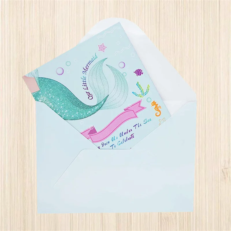 12Pcs Wedding Party Princess Party Invitation Birthday Holiday Paper Greeting Card Rainbow Unicorn Mermaid Invitation Card
