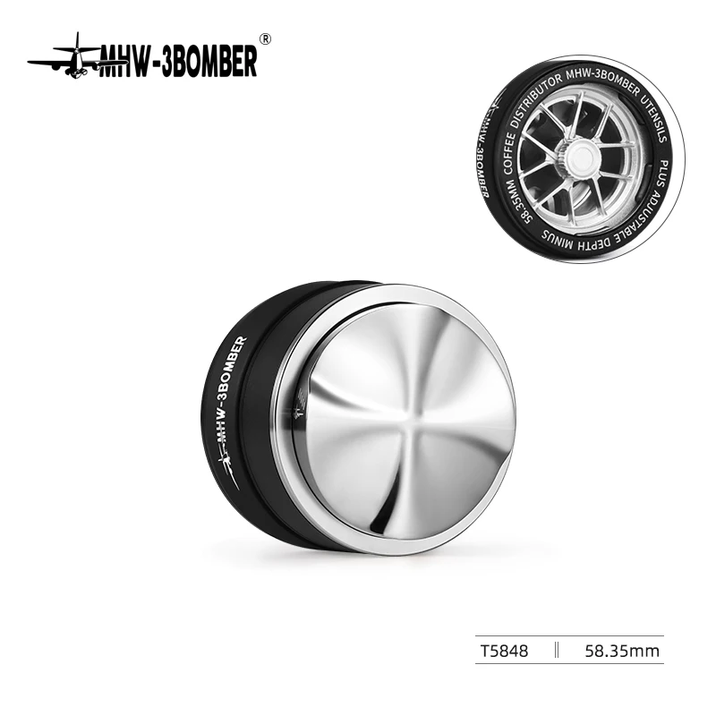 KNODOS 58.5mm Espresso Distributor Walnut Coffee Distribution Tool Adjustable Depth Stainless Steel Espresso Leveler Premium Espresso Machine