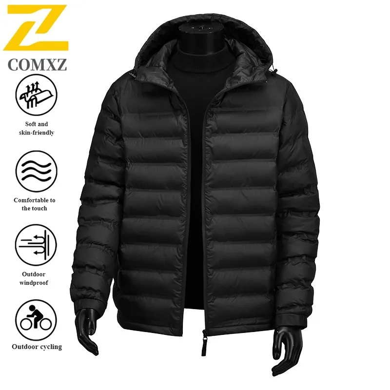 EIAO Winter Men's Sport Hooded Jacket  Waterproof Windproof Solid color Thermal Coat for Hiking Camping Fishing Working Clothes