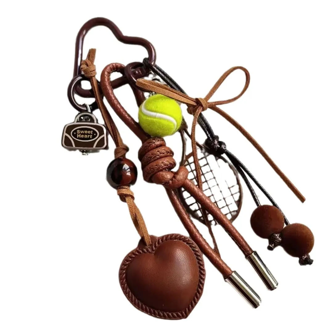 Premium Coffee Brown Leather Bag Charm - Handmade Textured Pendant for Autumn/Winter, Luxury Keychain Accessory