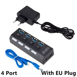 Enhanced USB 3.0 Hub with Power Adapter - 4/7 Port Splitter (4 port with EU PLUG)