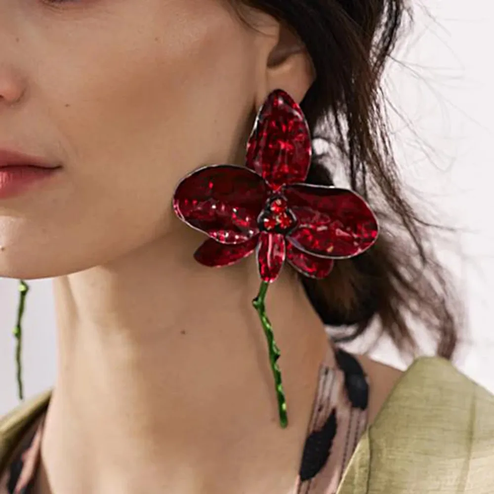 Big Flower Dangle Earrings Vintage Enamel Design Alloy Bohemian Red Flower Earrings Women Jewelry Accessories flower earrings