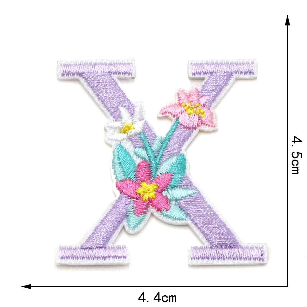 1PC 45MM Blume Gestickte Buchstaben Patch DIY Name Patches Eisen Auf Alphabet Applikationen Nähen Jacke Mäntel Abzeichen – Detail 25