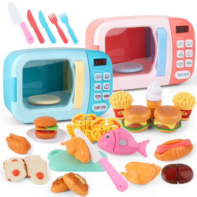 

New Kid's Kitchen Toys Simulation Microwave Oven Educational Toys Mini Kitchen Food Pretend Play Cutting Role Playing Girls Toys