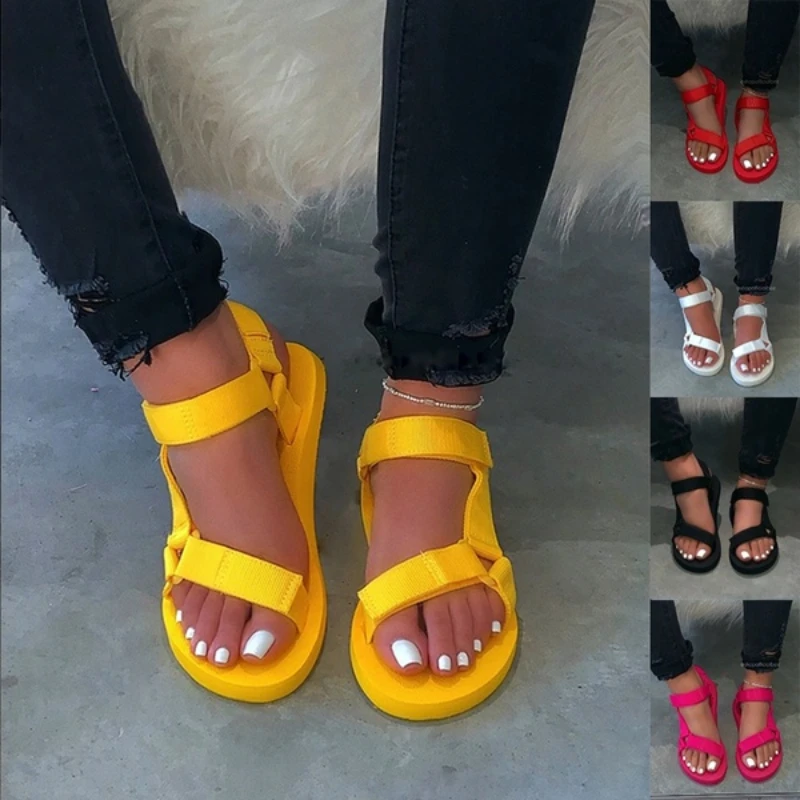 

Women's Fashion Flats Sandals Candy Color Summer Beach Sandals DEAD