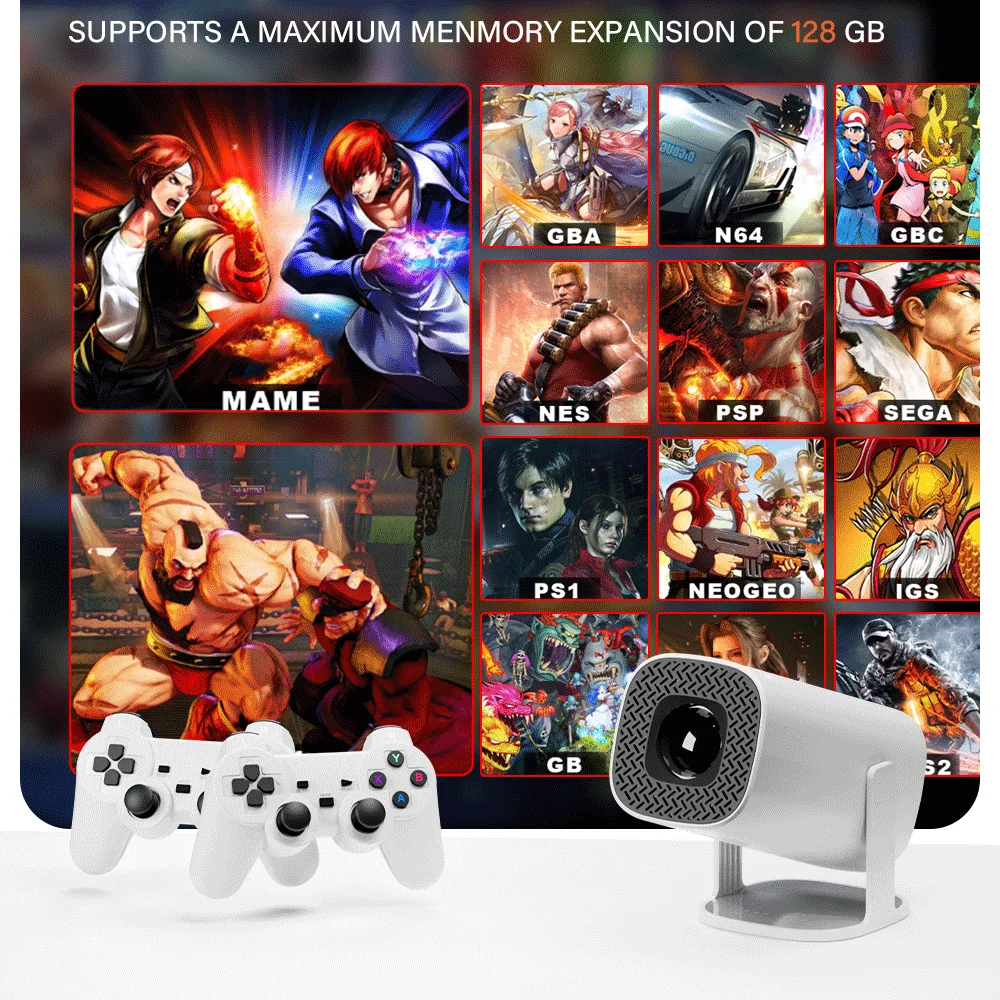 P30 Max Video Game Console Include 2 Wireless Game Controllers 3800 Games Support 4K 1080P Android11 Portable Projector