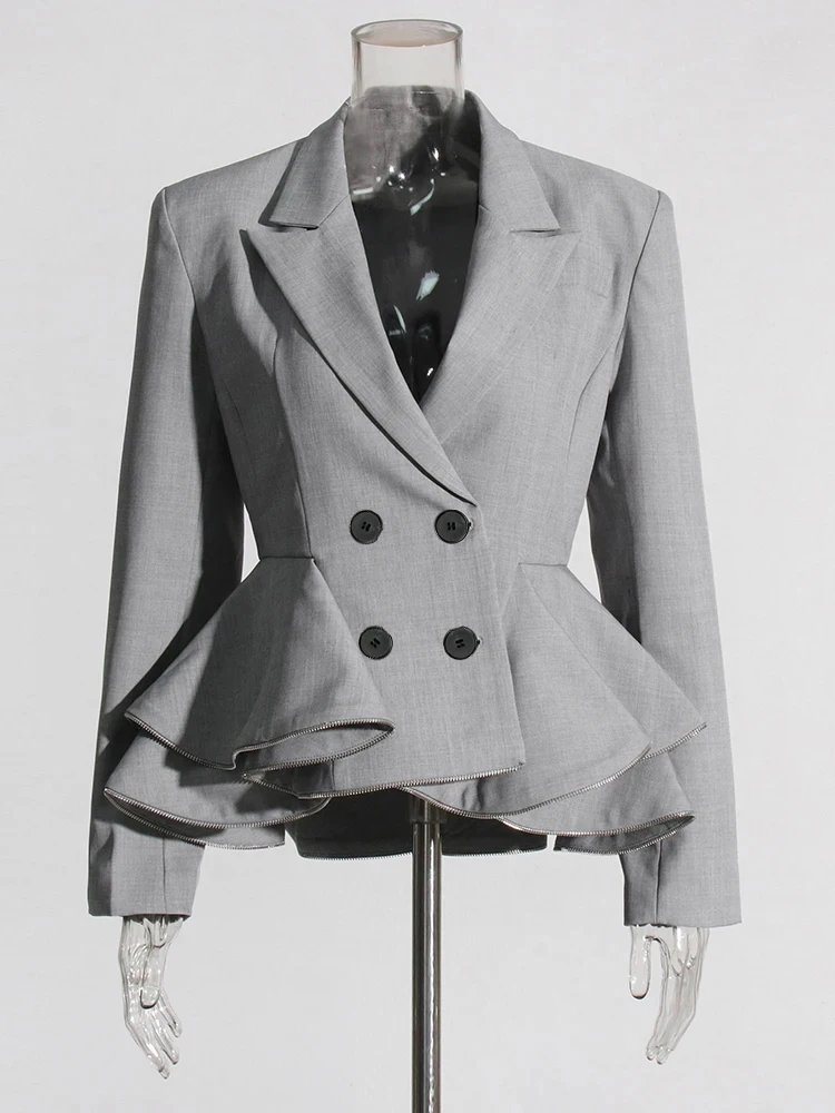 TWOTWINSTYLE Solid Patchwork Ruffles Slimming Blazers For