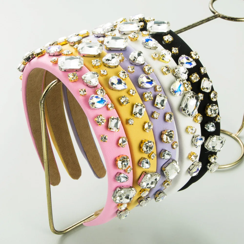 

Baroque Rhinestones Headbands Yellow Pink Black Thin Hairband with Beads Hair Ties Crystal Beaded Head Band for Women and Girls