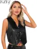 Women Glitter Sequins Waistcoat Sleeveless Vest Button Up Pointed Hem Jacket Costume Choir Jazz Dance Stage Performance Costumes