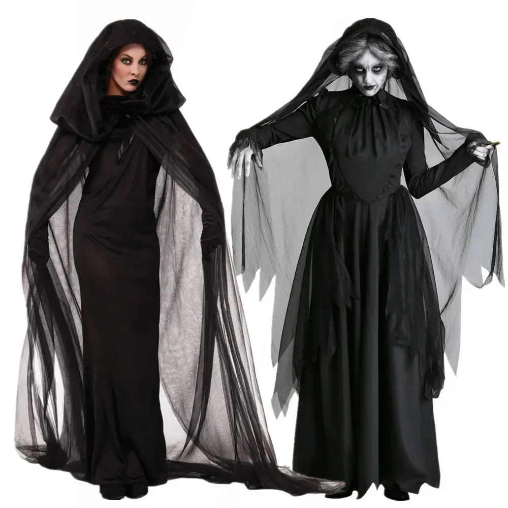 

Halloween High Quality Ghost Bride Witch Costume Adult Vampire Cosplay Game Soft Costume Horror Demon Costume Black Gauze Dress