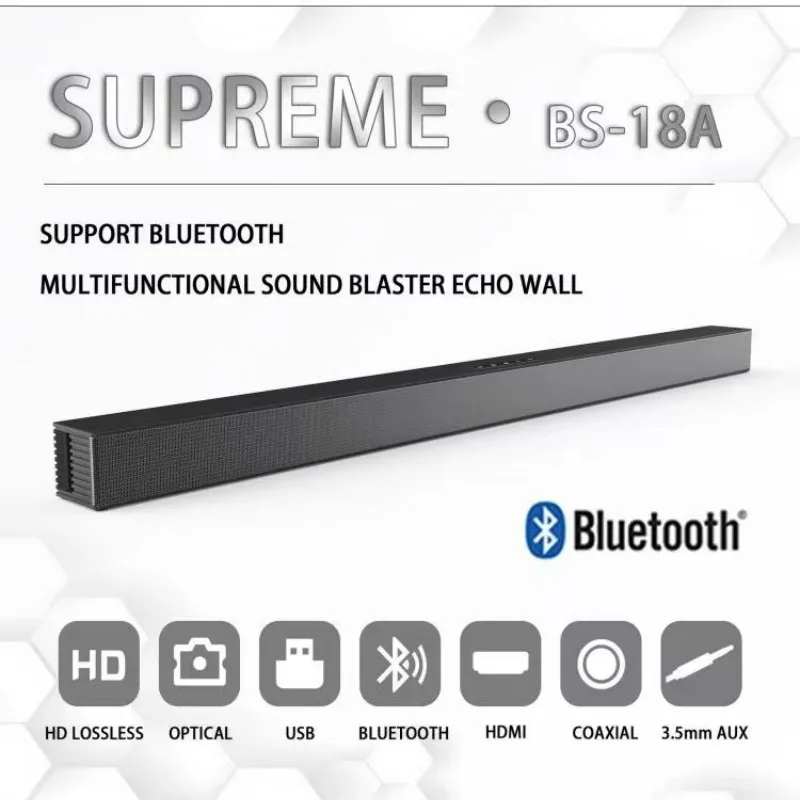 

BS18 Strip Speaker HDMI Echo Wall 40W TV Coaxial USB Fiber FM Stereo Portable Living Room Home Theater Bluetooth Speaker