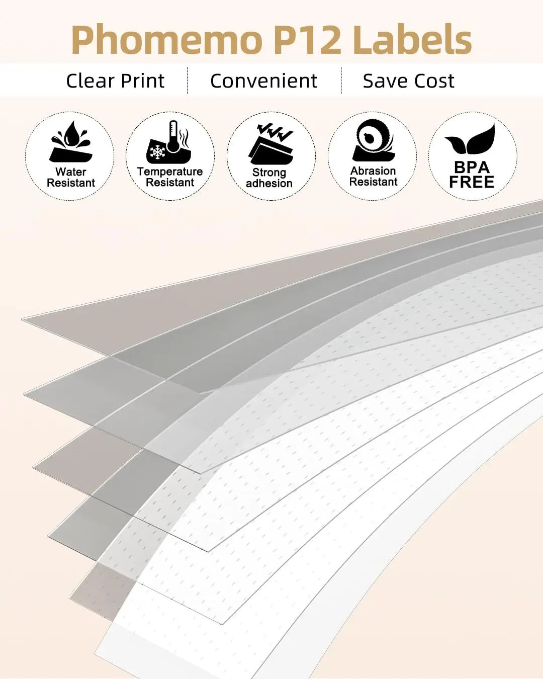 Nastro Etichette Aken 12mm X 4m - Compatibile Con Dymo LetraTag - Nero Su Bianco - Confezione Da 5 Rotoli - Per Etichettatrici - Foto 3