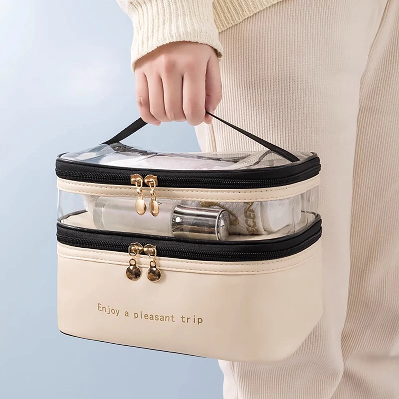2024 Waterproof PVC Women Cosmetic Bag Portable Traveling Leather Toiletries Big Capacity Travel Makeup Organizer 5
