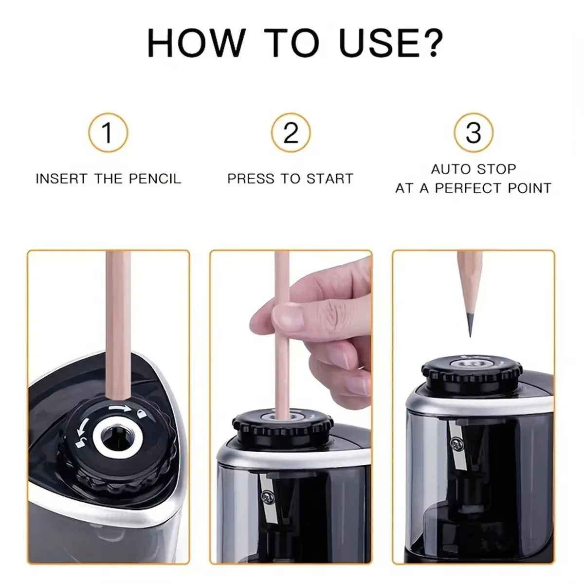 Electric Desktop Pencil Sharpener for 6-8mm Pencils (Batteries Not Included) - Ideal for Students