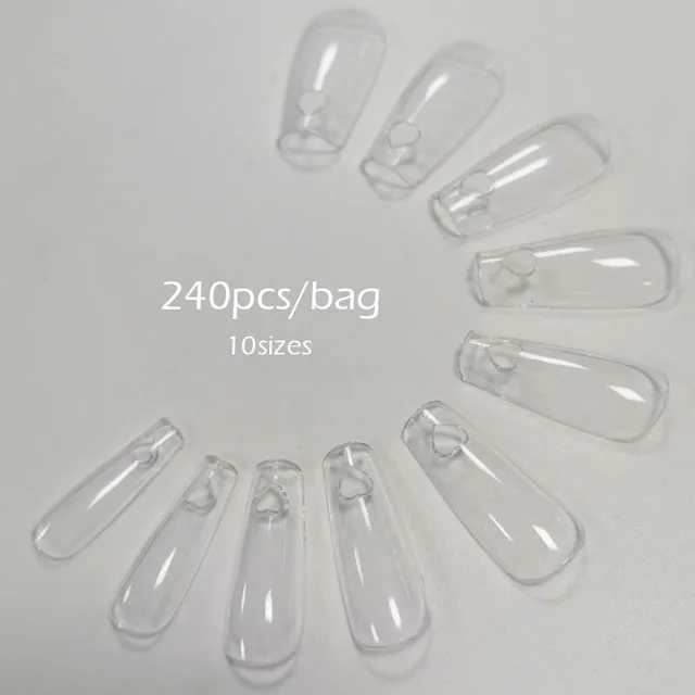 XXL Clear Square Full Cover Press On False Nail Tips Extra Long Nails Straight Shape False Tips UV Gel Manicure Tool Fake Finger Heart Coffin 240pcs