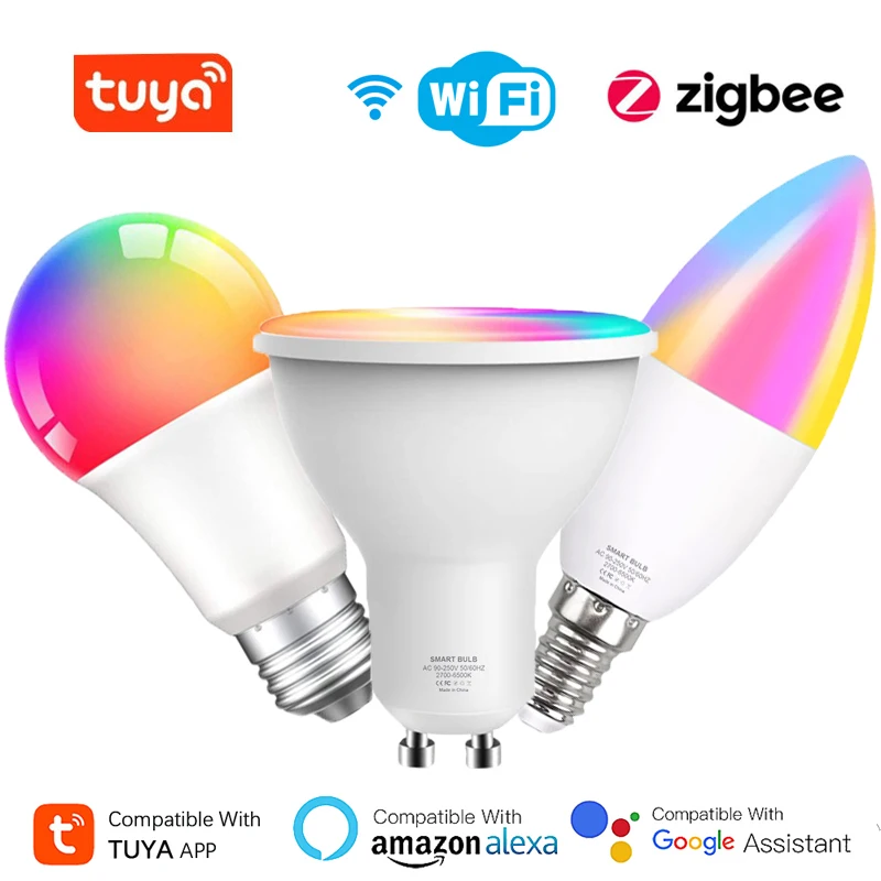 TuyaSmartLEDLightBulbE27E14GU10RGBCWWWDimmableWiFiZigbee