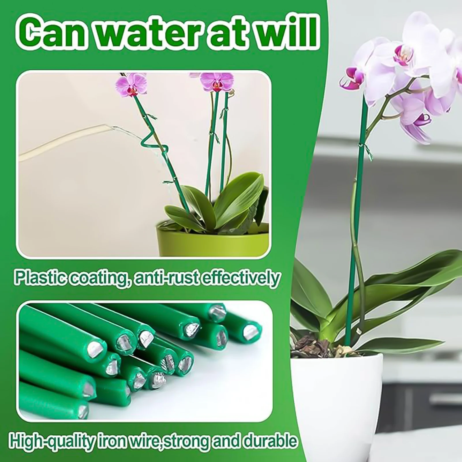 12M Flower Support Stick with 20 Clips Potted Plant Support Sticks Sturdy Plant Supporting Fixing Stake for Garden Potted Plants