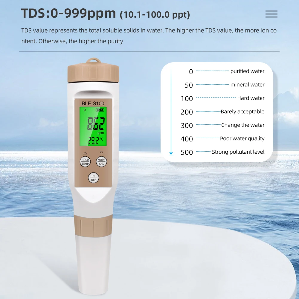 4 in 1 Blue-Tooth EC TDS TEMP Salinity Meter for Aquarium Aquaculture