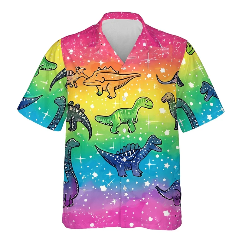 Cartoon Dinosaur 3D Printed Shirts For Men Clothes Cute Design Lapel Blouse Hip Hop Boy Streetwear Harajuku Surfing Short Sleeve 5