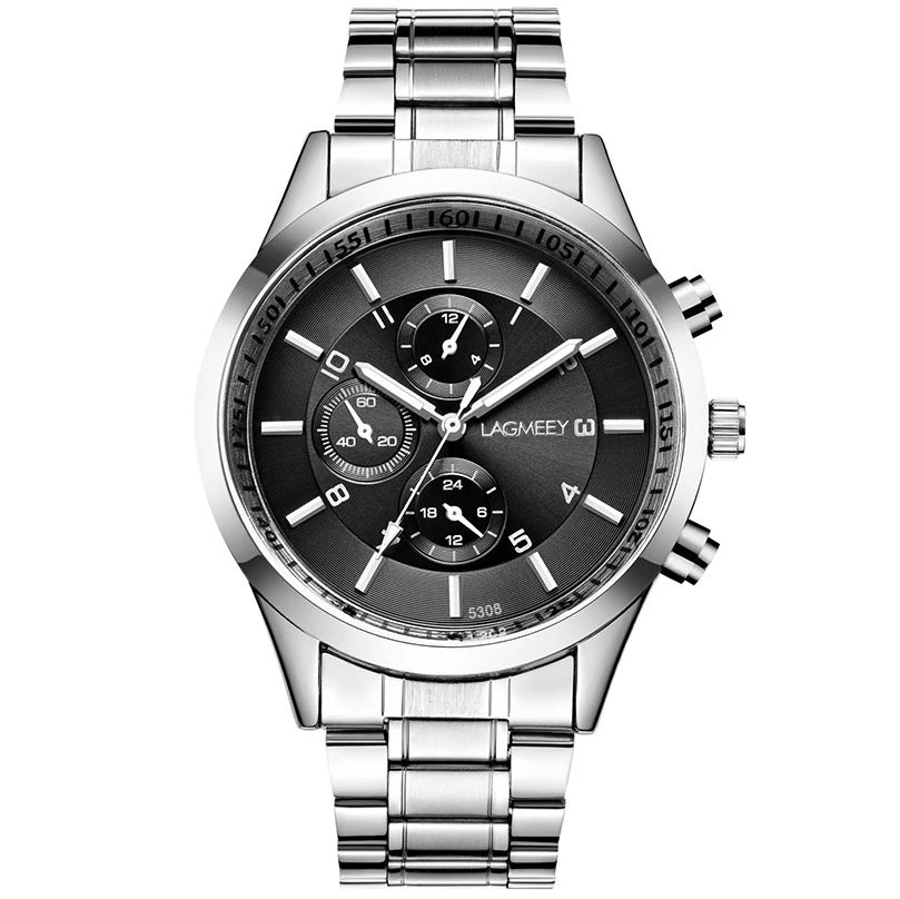 Sleek Black Steel Men's Waterproof Sport Watch