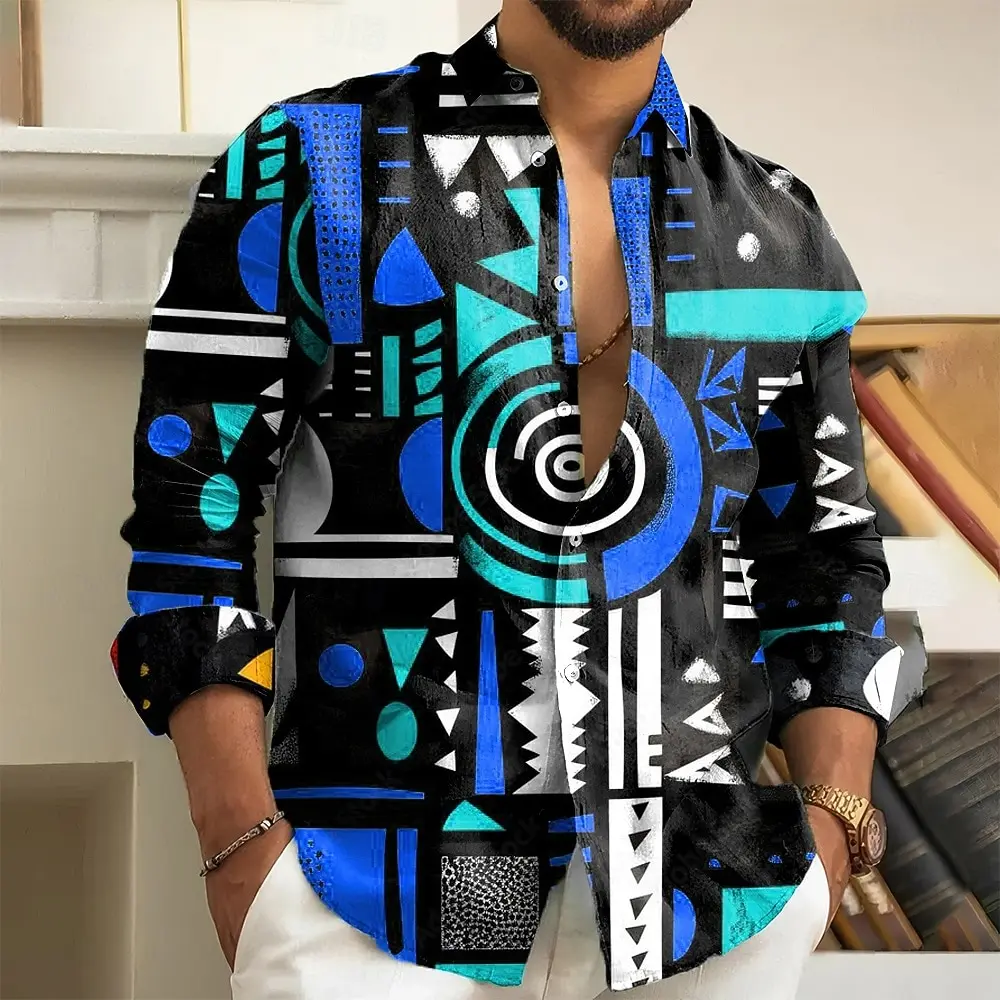 Button Down Shirt Men Abstract Art Shirt Casual Men's Tops Fall 3D