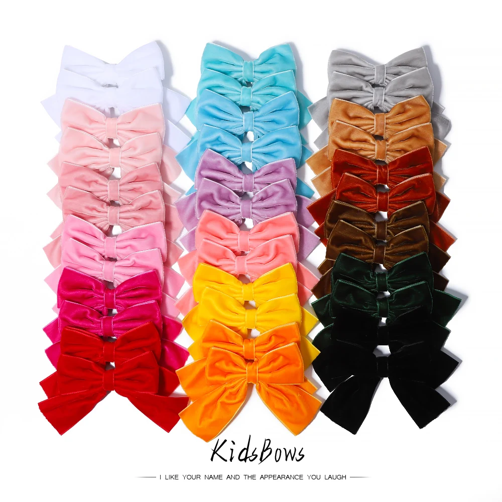 

2pcs/set Velvet Soft Bowknot Hairpins Girls Cute Handmade Headwear Solid Color Elegant Bow Clip Children Hair Accessories Gifts