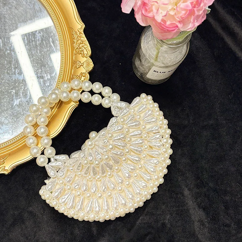 High Quality Fashion Pearl Beading Handmade Bucket Bag Luxury Evening Bag Women Handbag Wedding Party Clutch Purse Shoulder Bag