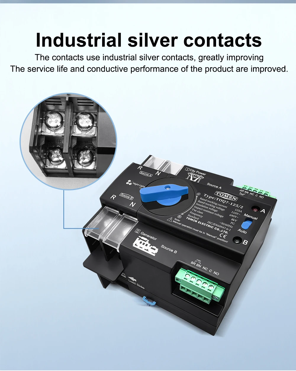 Din Rail ATS 110V 120V Dual Power Automatic Transfer Electrical Selector Switch