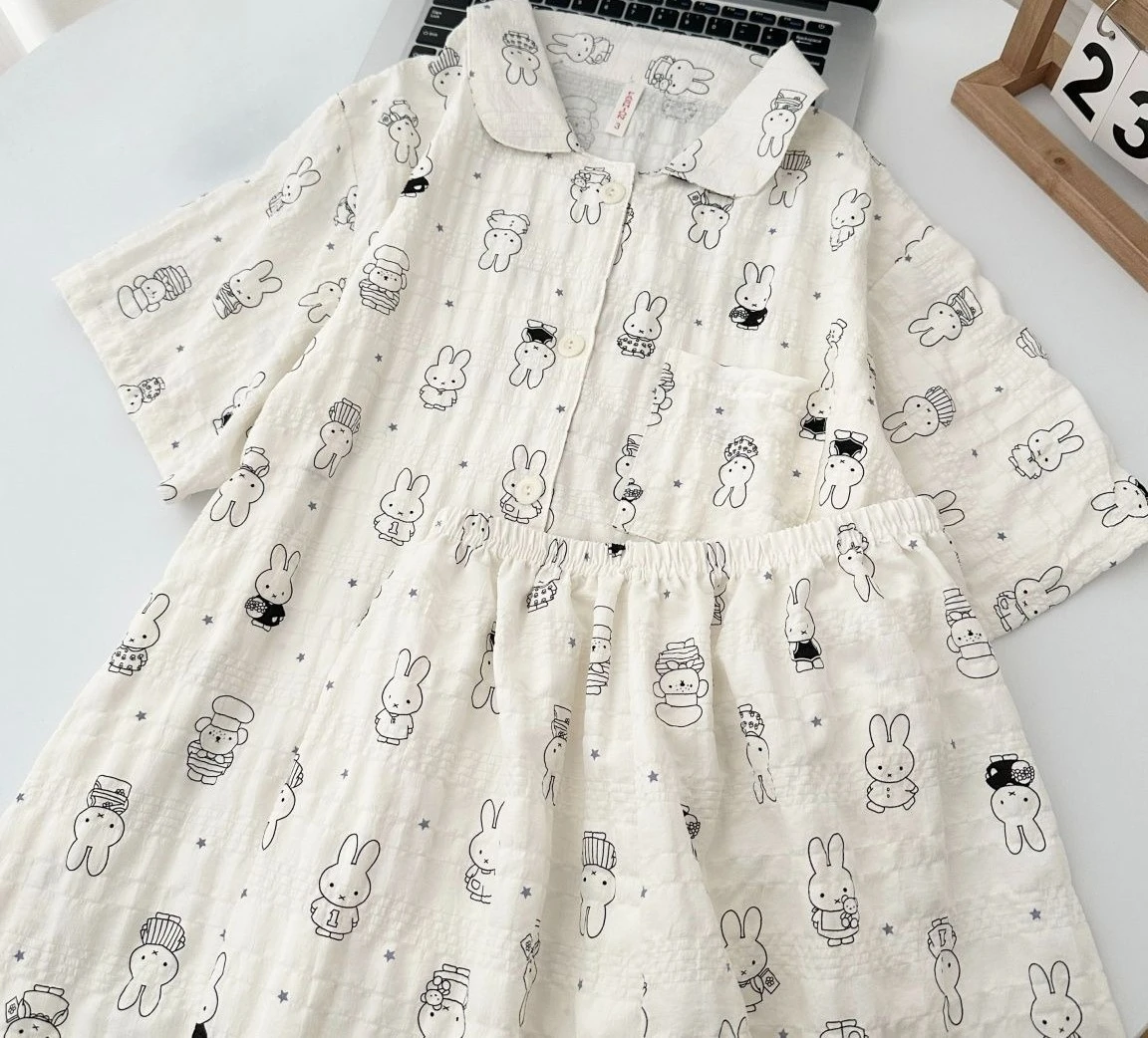 Miffy Pure Cotton Cartoon Pajamas - Cute & Fashionable Creative Loose-Fit Slimming Homewear Set, Perfect Gift