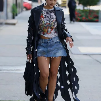 여성 술 힙스터 긴팔 가디건, 할로우 섹시 바람막이, 와일드 스트리트웨어, 핫 걸스 패션 코트, 시크한 디자인