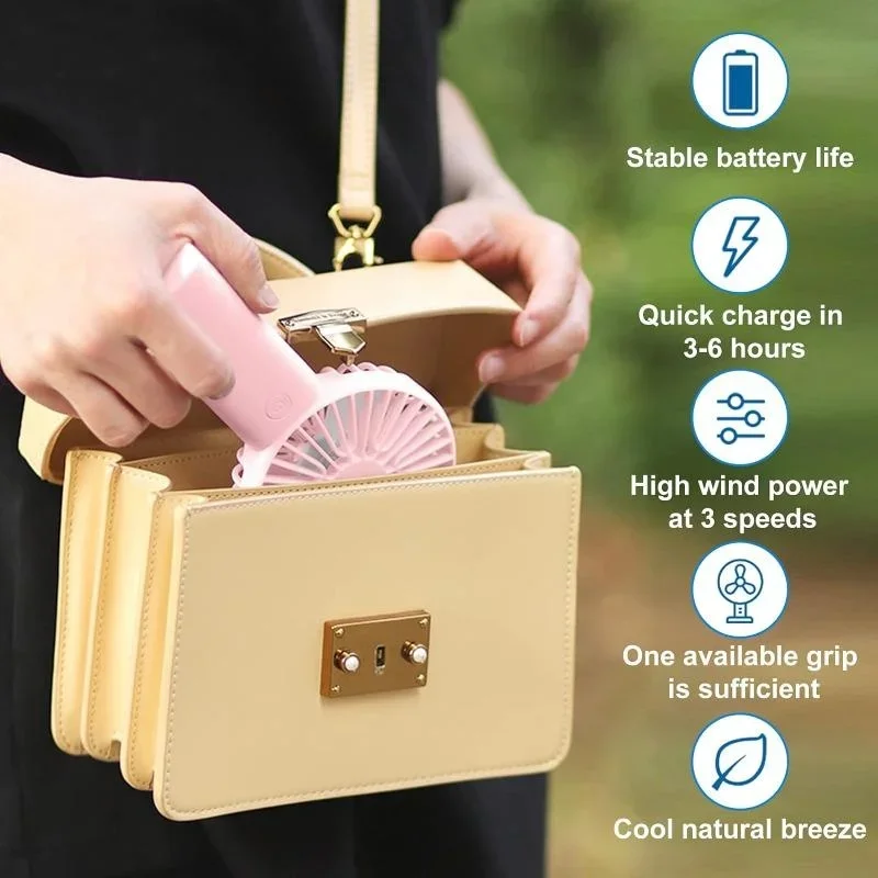 Rechargeable Portable Mini Handheld Fan with Phone Holder and Adjustable Speeds