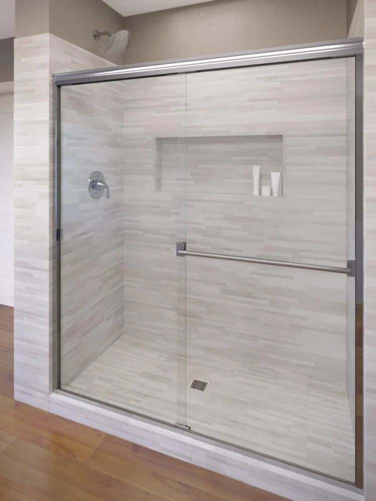 Classic Sliding Shower Door Fits 40 44 inch opening Clear Glass Silver Finish designed to repel water in the shower 2
