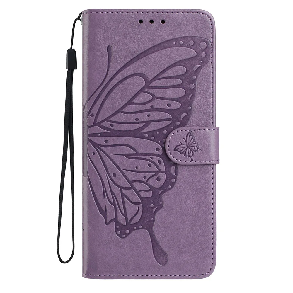 Butterfly Flower Leather Phone Wallet Case with Card Holder and Flip Cover