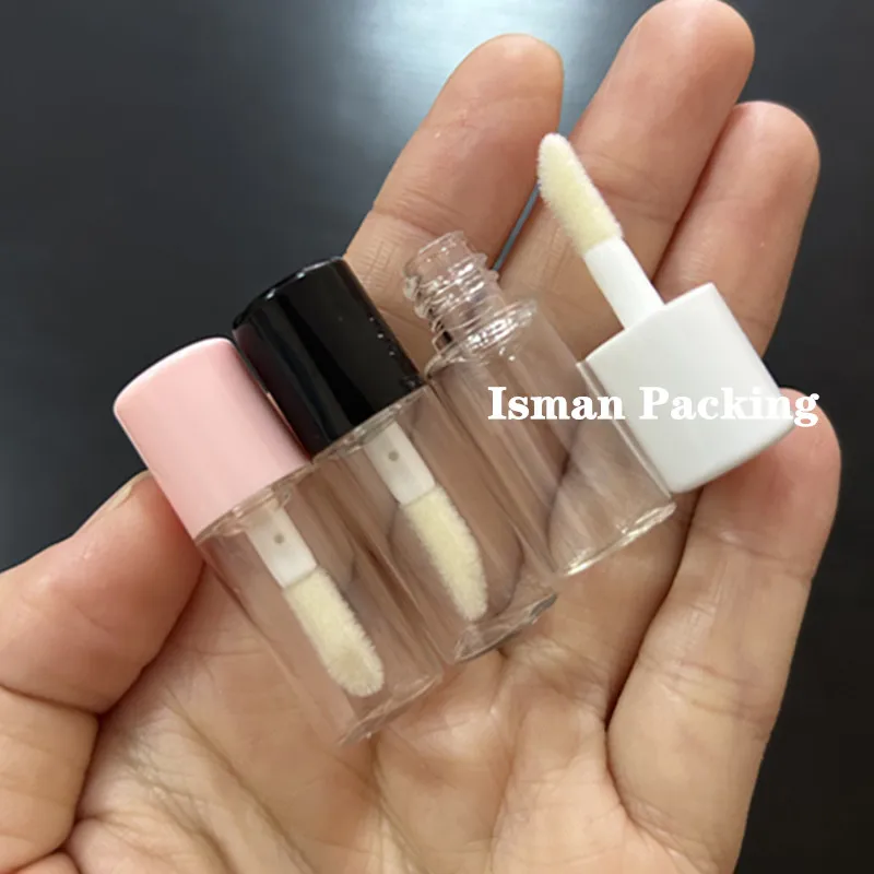 

50Pcs Empty mini round pink white black liquid lipstick packaging sample small lip gloss container wand tubes with brush 1.5ml