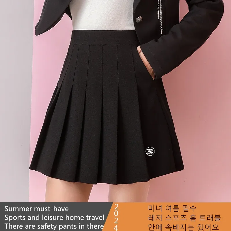 Women Golf Safety Pants Summer A-line Skirt Golf Skirt Ladies High Waist Elastic Pleated Sports Pockets