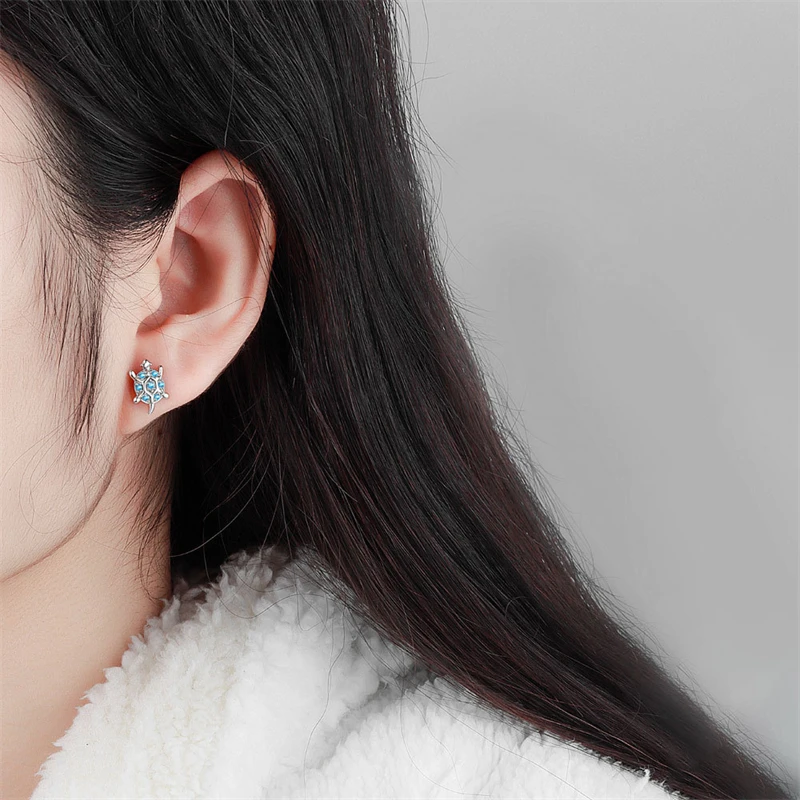 Boucles D'oreilles Pendantes Tortue En Argent 925 - Oxyde De Zirconium - Cadeau Pour Femme, Maman, Petite Amie