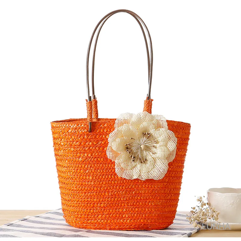 

New Summer Women's Bags Flower Straw Bags Handbags Beach Vacation Bags