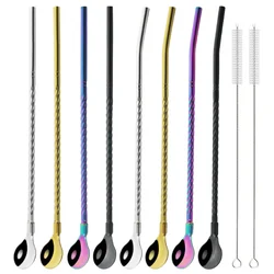 10 - Pack Colorful Reusable Stainless Steel Straw Spoons (Mix)