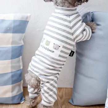 Cotton Stripe Dog Pajamas – Classic Winter Jumpsuit Outfit for Small Dogs, Puppies & Cats 1
