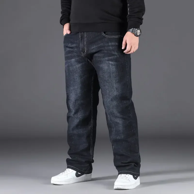 Denim Trousers Men's Large Size Jeans Elastic Band 10XL Oversize High Waist Loose Pant Plus Size Fat Loose Male Denim Trouser