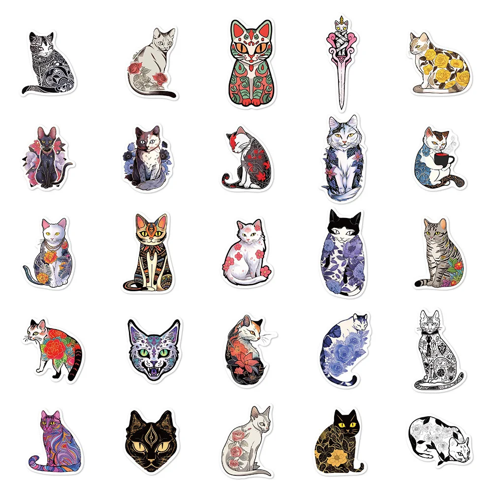 10/30/50pcs Vintage Gothic Tattoo Cat Graffiti Stickers Decal Laptop Motorcycle Skateboard Phone Car Cool Waterproof Sticker Toy