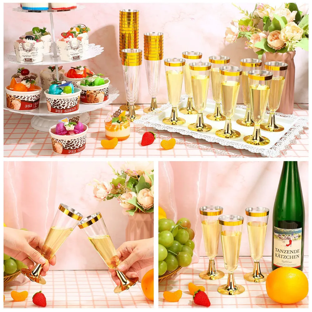 Description Picture 6 of item25pcs Champagne Flutes Plastic Disposable Champagne Glasses Wine Glasses Toasting Champagne Flutes Wedding Party Cocktail Cups
