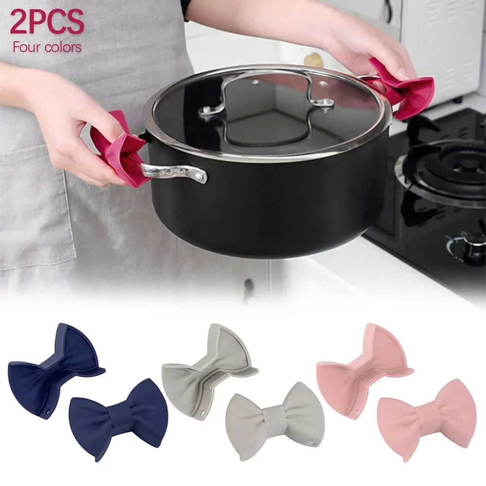 Non-Slip Bowknot Silicone Heat Insulation Kitchen Utensil Pot Clip Finger Protector Pinch Resistant Holder Cooking Oven Glove 2X silicone oven mitts kitchen gloves silicone oven gloves