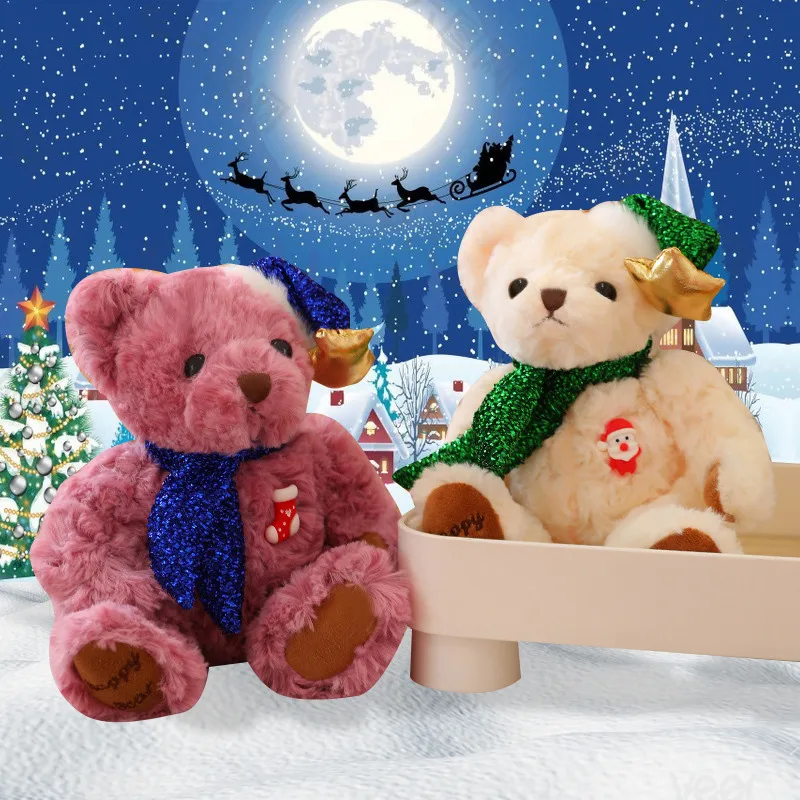

Christmas Party Decor Teddy Bear Plush Toy Cute Stuffed Animals Bears Tie a scarf Hat Plushies Doll Soft Kids Toys for Xmas Gift