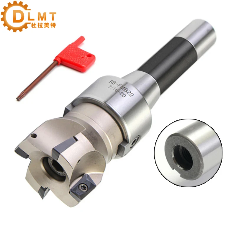 R8 FMB22 Straight Shank Arbor + BAP400R Face End Mill Cutter +10pcs APMT1604 Carbide Inserts +T spanner Wrench Turning Tool 1Set